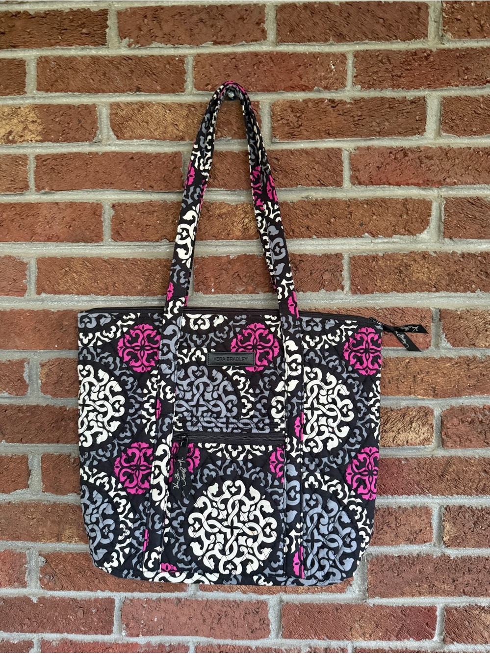 Vera Bradley Quilted Tote in Black, White & Pink Medallion Print